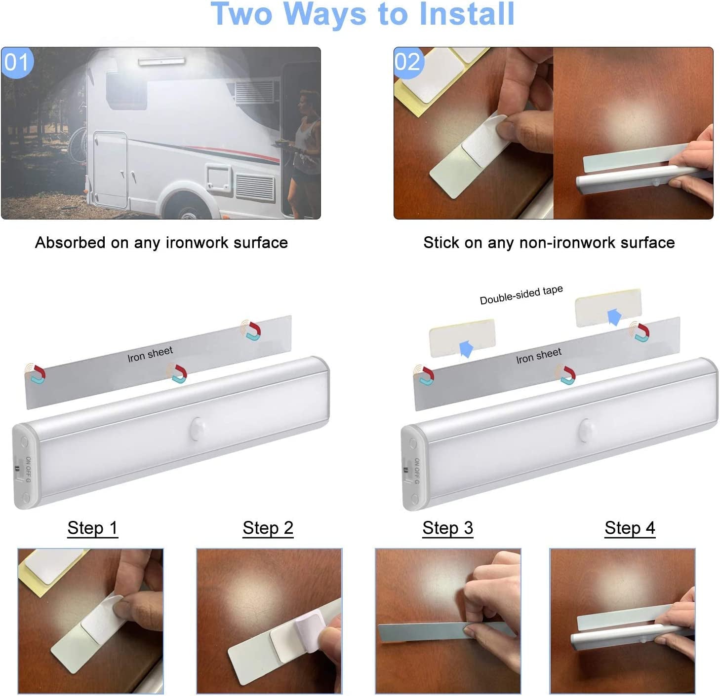 10 LED under Cabinet Lights, under Cabinet Light,Closet Lights Motion Sensor Light,Usb Rechargeable Stick-On Stairs Step Light Bar, LED Night Light Magnetic Closet Lighting, (2 Pack)